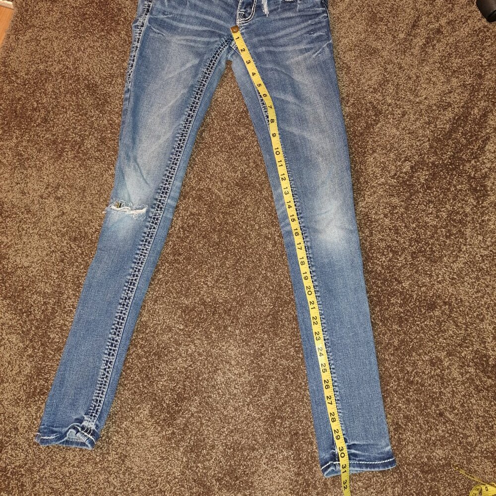 🪨 Rock Revival Allegra Skinny Jeans W/Leather Embroidered Flap Pockets size 25 - Picture 5 of 16